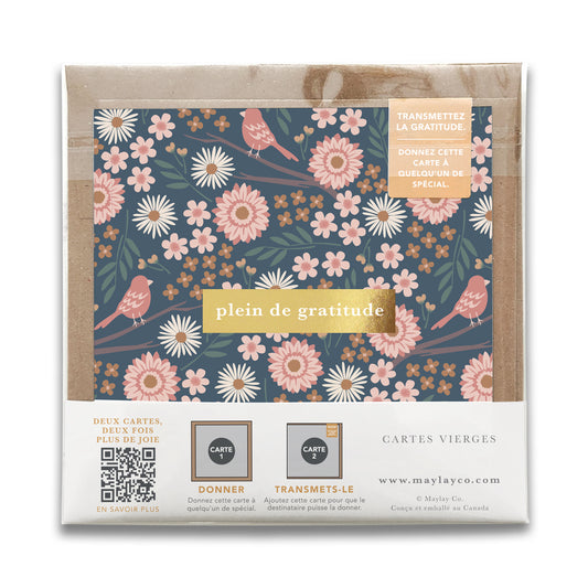 French Birdy Florals « Plein de Gratitude » — Cartes de Gratitude (Ensemble de 2) — Cartes à Transmettre