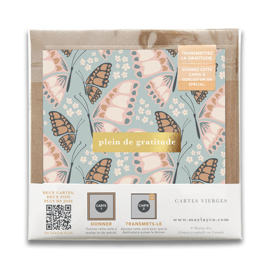 French Butterfly Florals « Plein de Gratitude » — Cartes de Gratitude (Ensemble de 2) — Cartes à Transmettre