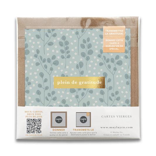 French Eucalyptus Florals « Plein de Gratitude » — Cartes de Gratitude (Ensemble de 2) — Cartes à Transmettre