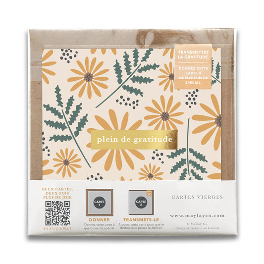 French Hello Daisy Floral « Plein de Gratitude » — Cartes de Gratitude (Ensemble de 2) — Cartes à Transmettre