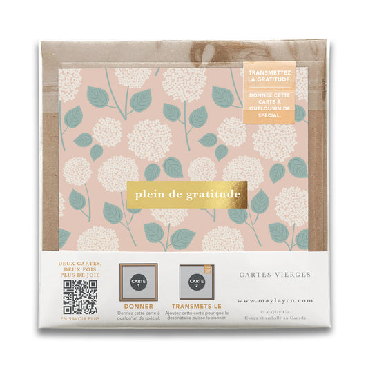 French Hydrangeas Floral « Plein de Gratitude » — Cartes de Gratitude (Ensemble de 2) — Cartes à Transmettre
