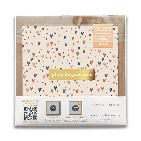 French Little Hearts « Plein de Gratitude » — Cartes de Gratitude (Ensemble de 2) — Cartes à Transmettre
