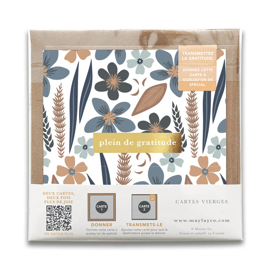French Misty Bloom Floral « Plein de Gratitude » — Cartes de Gratitude (Ensemble de 2) — Cartes à Transmettre
