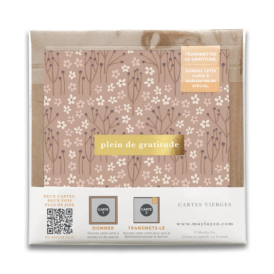 French Tranquility Floral « Plein de Gratitude » — Cartes de Gratitude (Ensemble de 2) — Cartes à Transmettre