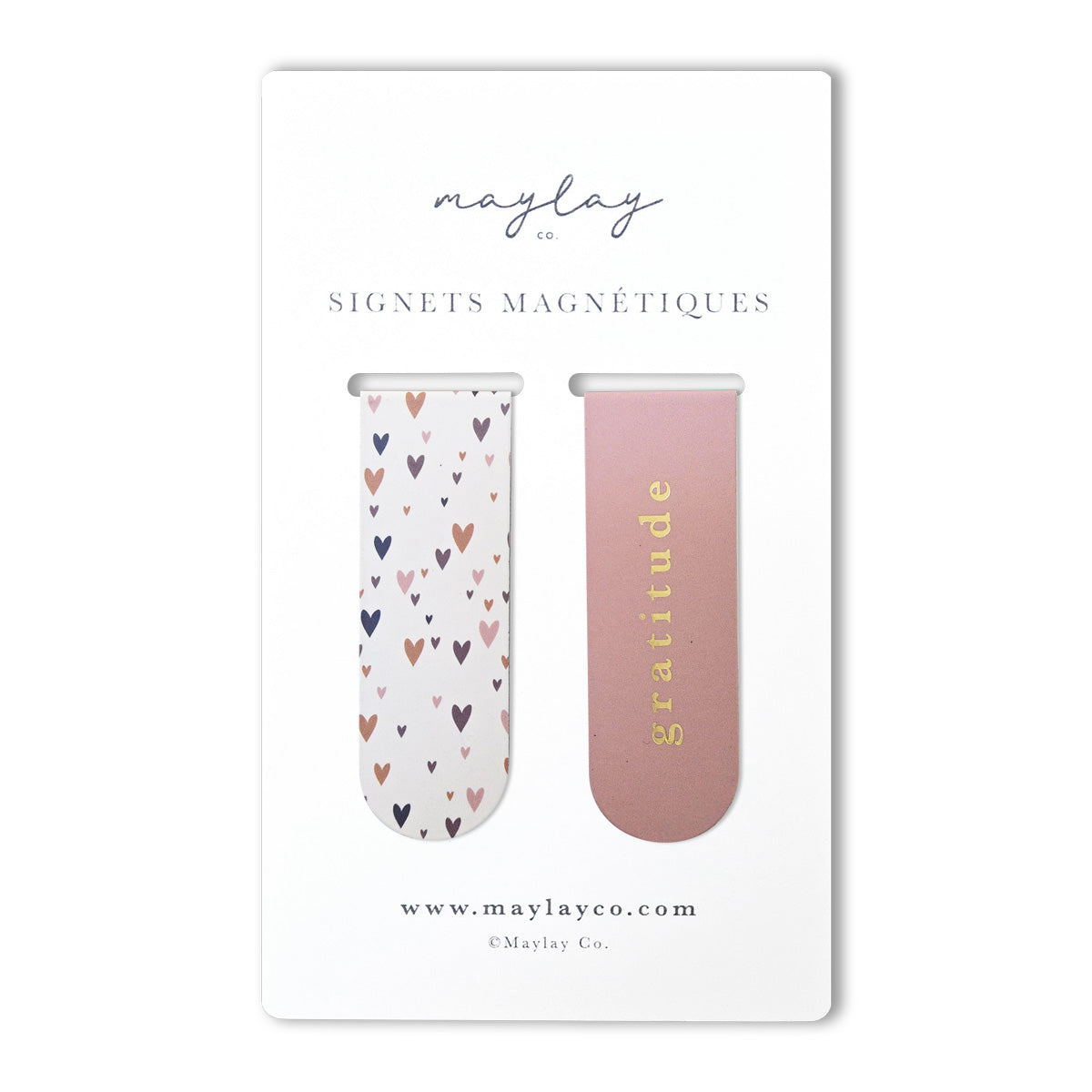 French Little Hearts « Gratitude » Signets Magnétiques / Magnetic Bookmarks (Ensemble de 2) — Pour Livres, Journaux et Agendas