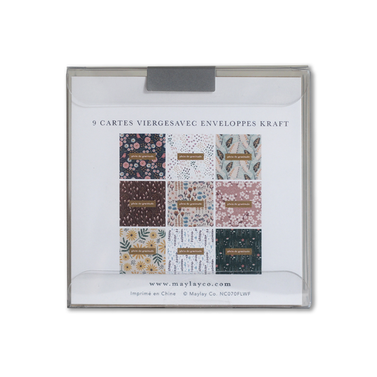 French "Plein de Gratitude" Cartes de Notes — 9Pk Floral Gratitude Thank You Cards