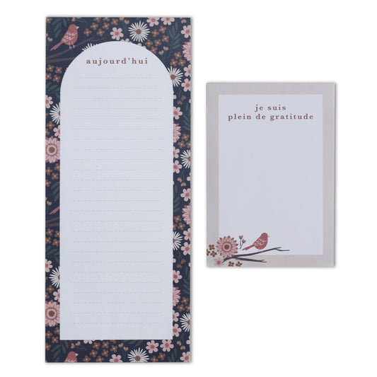 French Birdy Blocs-Notes Gratitude | Notepad Set — 2Pk