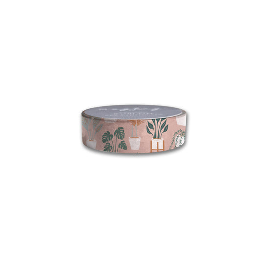 Discover the Plant Lover Washi Tape by Maylay Co., featuring charming illustrations of potted plants on a light pink background. This essential addition to your crafting supplies adds a touch of nature and elegance to any project. Unleash your creativity with this delightful roll today.