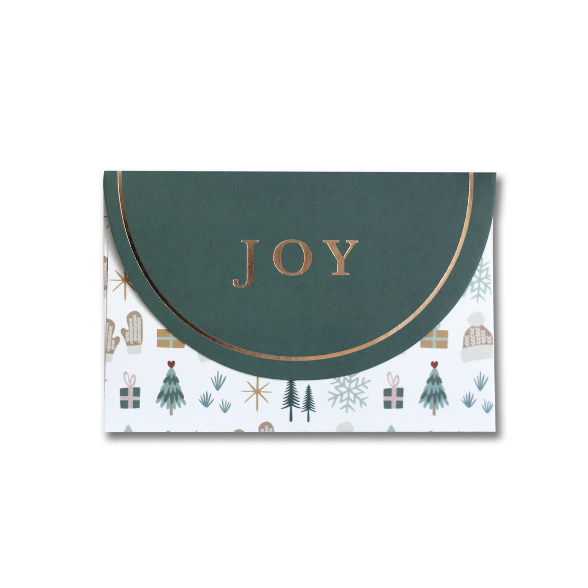 Cozy Winter JOY Christmas gift card envelope with gold foil lettering on the flap