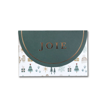 Enveloppe pour carte-cadeau de Noël JOIE Cozy Winter avec lettrage doré sur le rabat