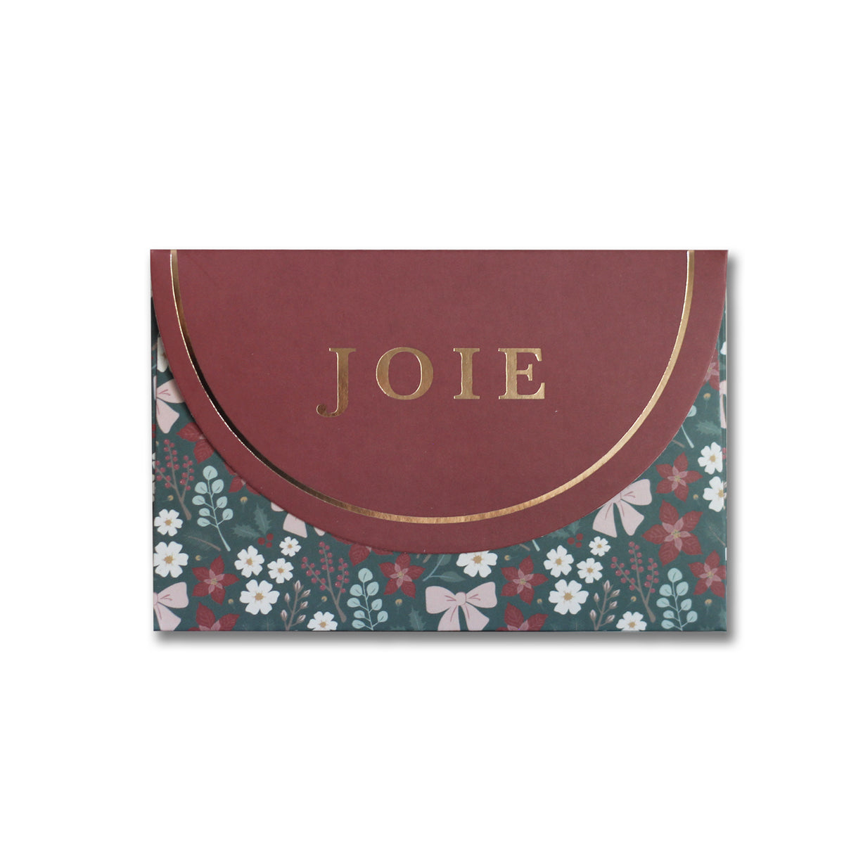 Enveloppe pour carte-cadeau de Noël JOIE Festive Floral avec lettrage doré sur le rabat