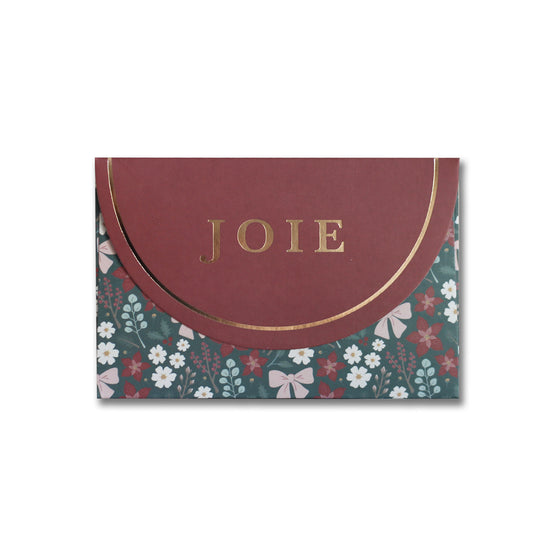 Enveloppe pour carte-cadeau de Noël JOIE Festive Floral avec lettrage doré sur le rabat