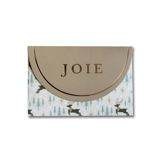 Enveloppe pour carte-cadeau de Noël JOIE Reindeer Forest avec lettrage doré sur le rabat