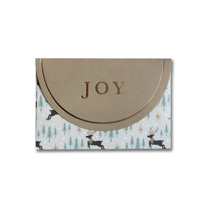 Reindeer Forest JOY Christmas gift card envelope with gold foil lettering on the flap