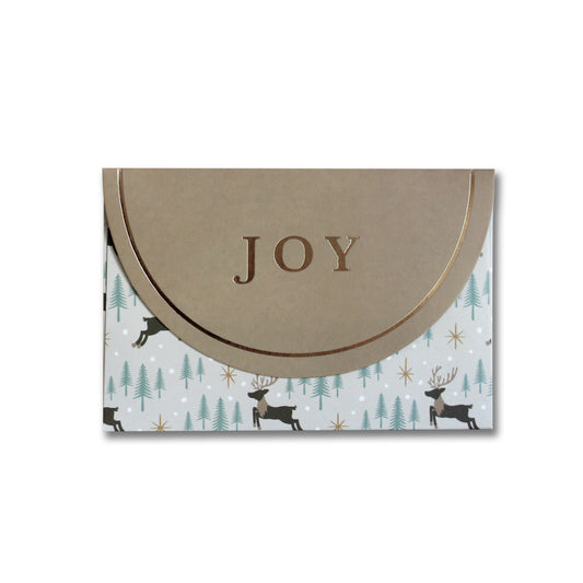 Reindeer Forest JOY Christmas gift card envelope with gold foil lettering on the flap