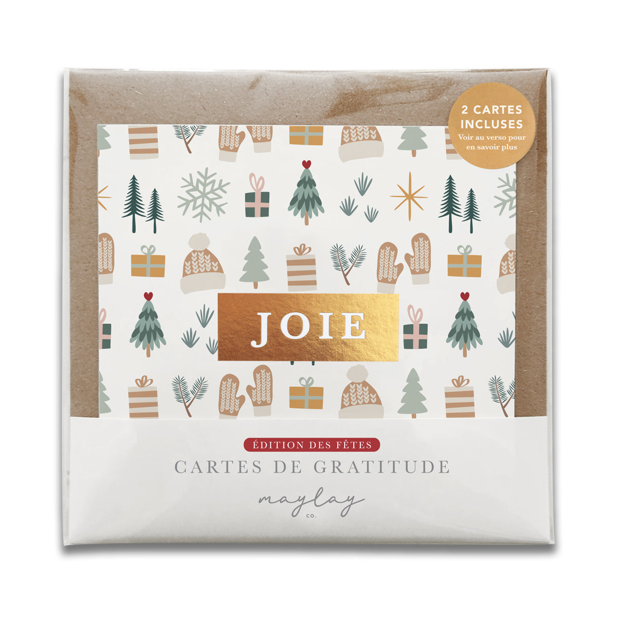 Cartes de gratitude de Noël JOIE Cozy Winter dans leur emballage, ensemble de 2 avec enveloppes kraft