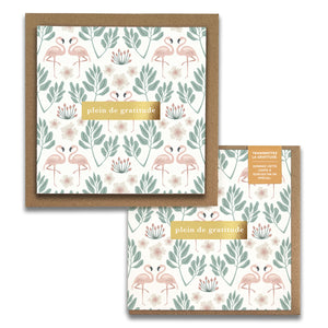 Flamingos Florals Cartes de Gratitude Greeting Card in French