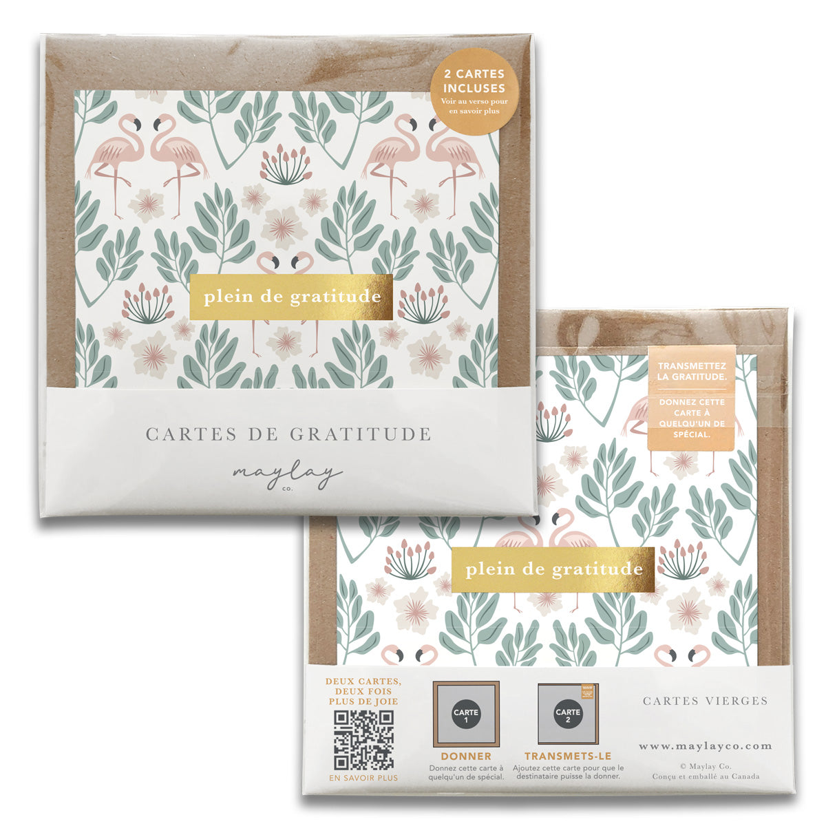 Flamingos Florals Cartes de Gratitude Greeting Card in French