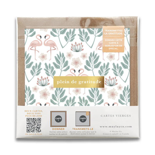 French Flamingos Florals  « Plein de Gratitude » — Cartes de Gratitude (Ensemble de 2) — Cartes à Transmettre