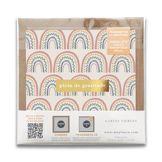 French Happy Rainbows  « Plein de Gratitude » — Cartes de Gratitude (Ensemble de 2) — Cartes à Transmettre