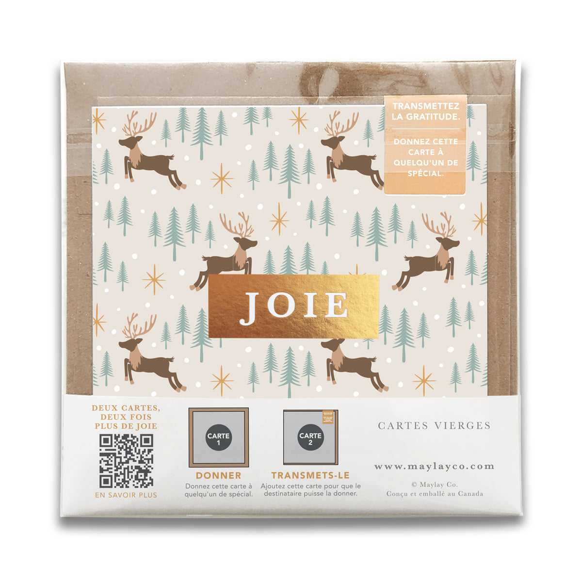 Dos de l’emballage des cartes de gratitude JOIE Reindeer Forest