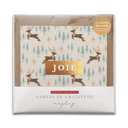 Cartes de gratitude de Noël JOIE Reindeer Forest dans leur emballage, ensemble de 2 avec enveloppes kraft