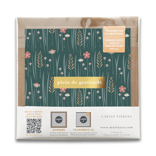 French Wildflowers Floral  « Plein de Gratitude » — Cartes de Gratitude (Ensemble de 2) — Cartes à Transmettre
