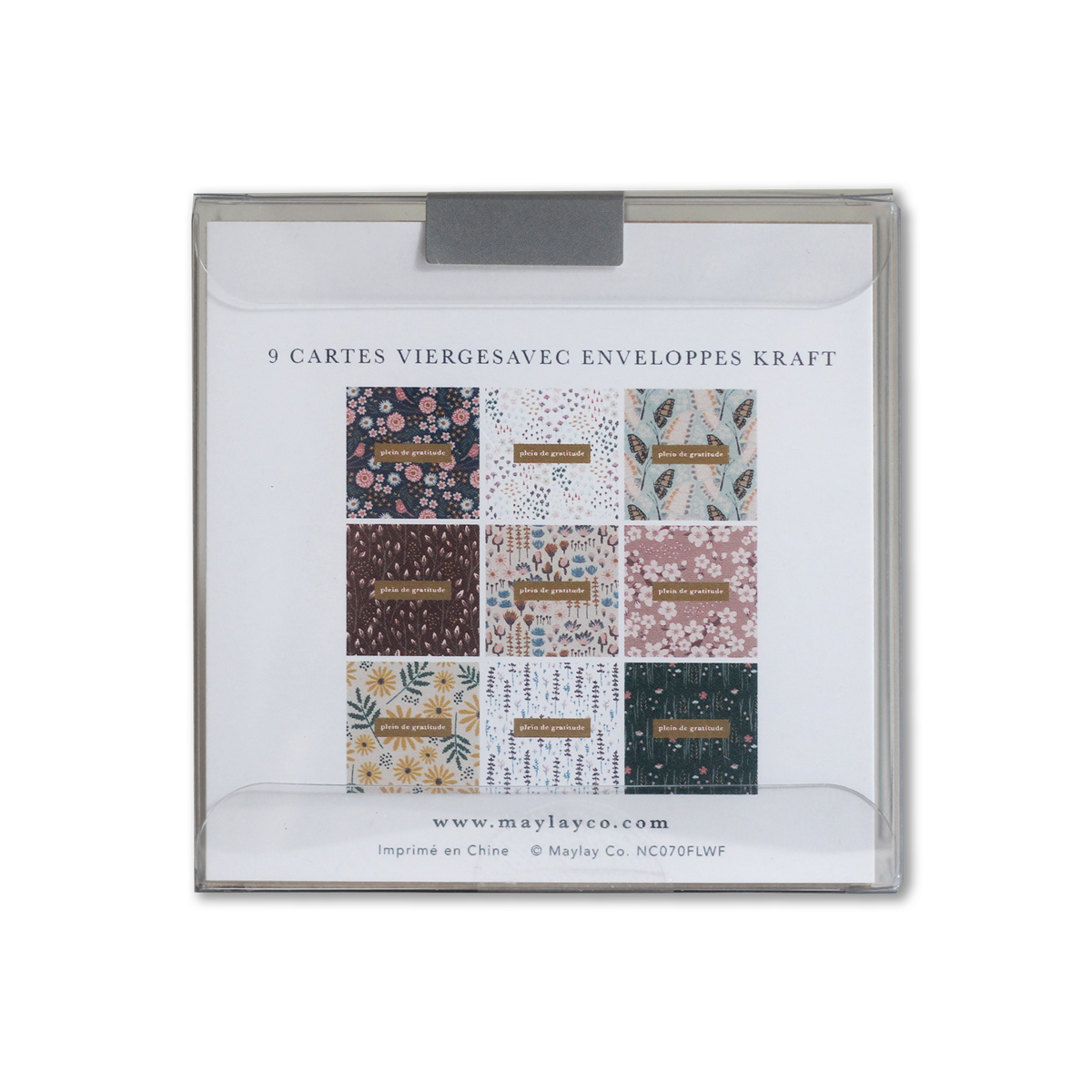French "Plein de Gratitude" Cartes de Notes — 9Pk Floral Gratitude Thank You Cards