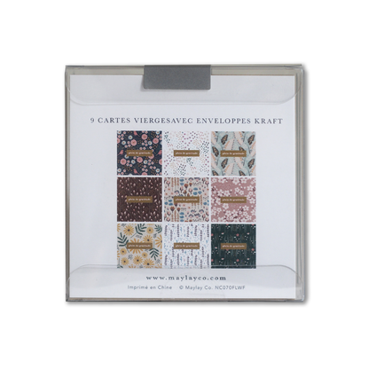 French "Plein de Gratitude" Cartes de Notes — 9Pk Floral Gratitude Thank You Cards