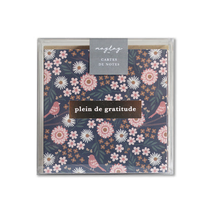 French "Plein de Gratitude" Cartes de Notes — 9Pk Floral Gratitude Thank You Cards
