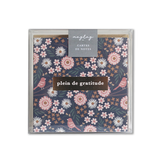 French "Plein de Gratitude" Cartes de Notes — 9Pk Floral Gratitude Thank You Cards