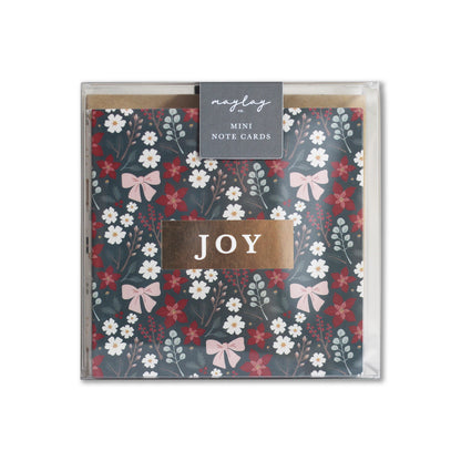 JOY mini Christmas note cards in clear packaging, Festive Floral design on top