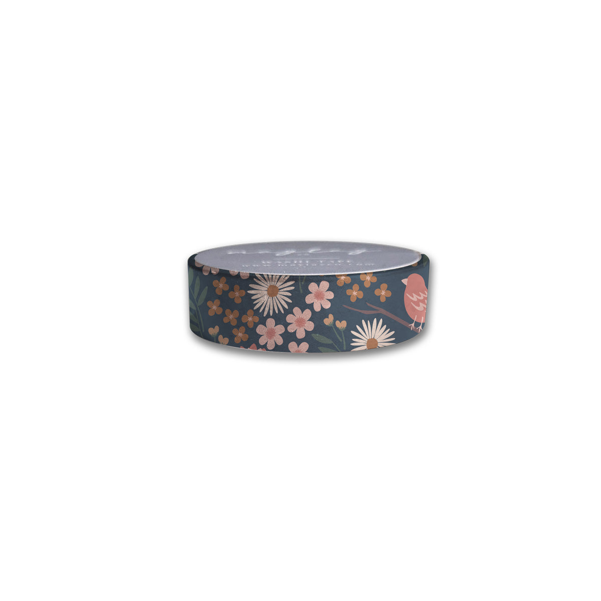 Enhance your scrapbooking or journaling projects with the elegance of Maylay Co.'s Birdy Washi Tape. This roll features a dark background adorned with floral patterns in pink, white, and green, including charming daisies and small blooms, adding a touch of beauty to your creative endeavors.