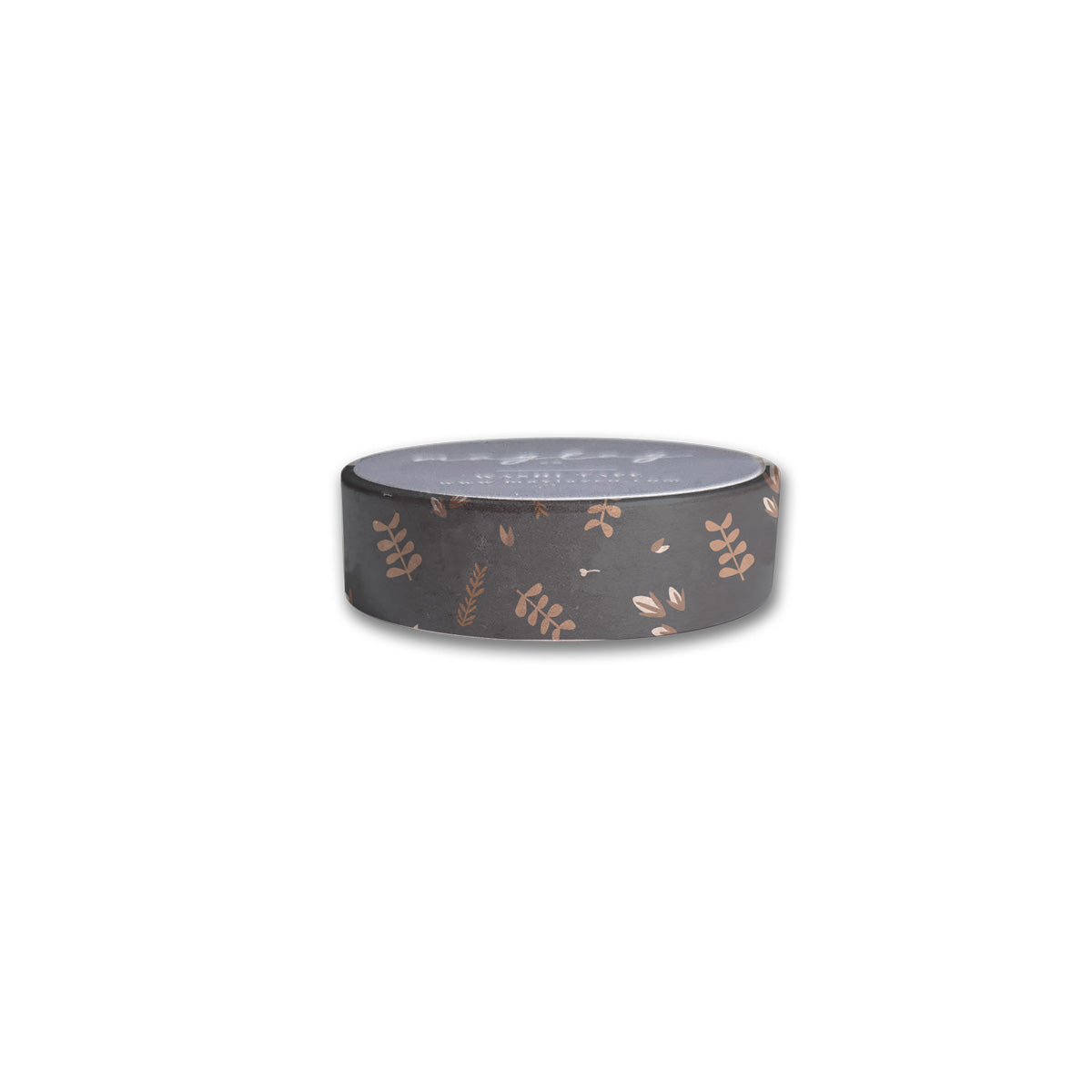 Introducing the Buddies Floral Washi Tape by Maylay Co., a roll of dark adhesive tape featuring a stunning pattern of gold and brown leaves and flowers, perfect for adding a touch of elegance to your scrapbooking or journaling projects.