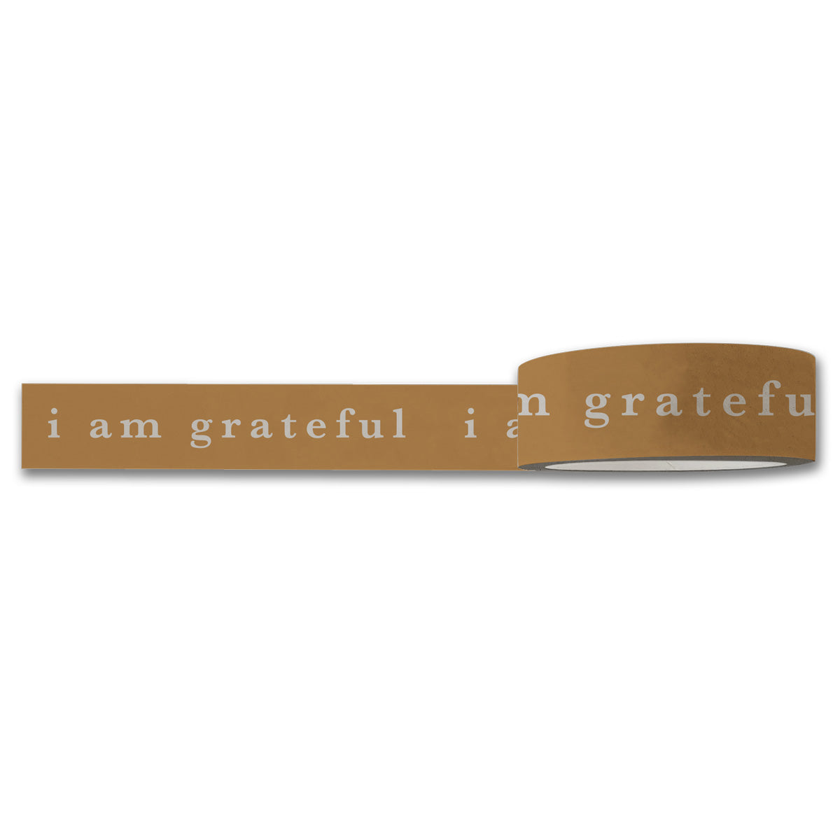 The "I Am Grateful" Washi Tape in Gold Yellow by Maylay Co. is ideal for scrapbooking and adding a personal touch to your projects with its decorative design featuring white text.