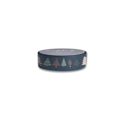 The Maylay Co. Happy Forest Washi Tape showcases stylized trees on a dark background, making it ideal for scrapbooking or adding a distinctive flair to any project.