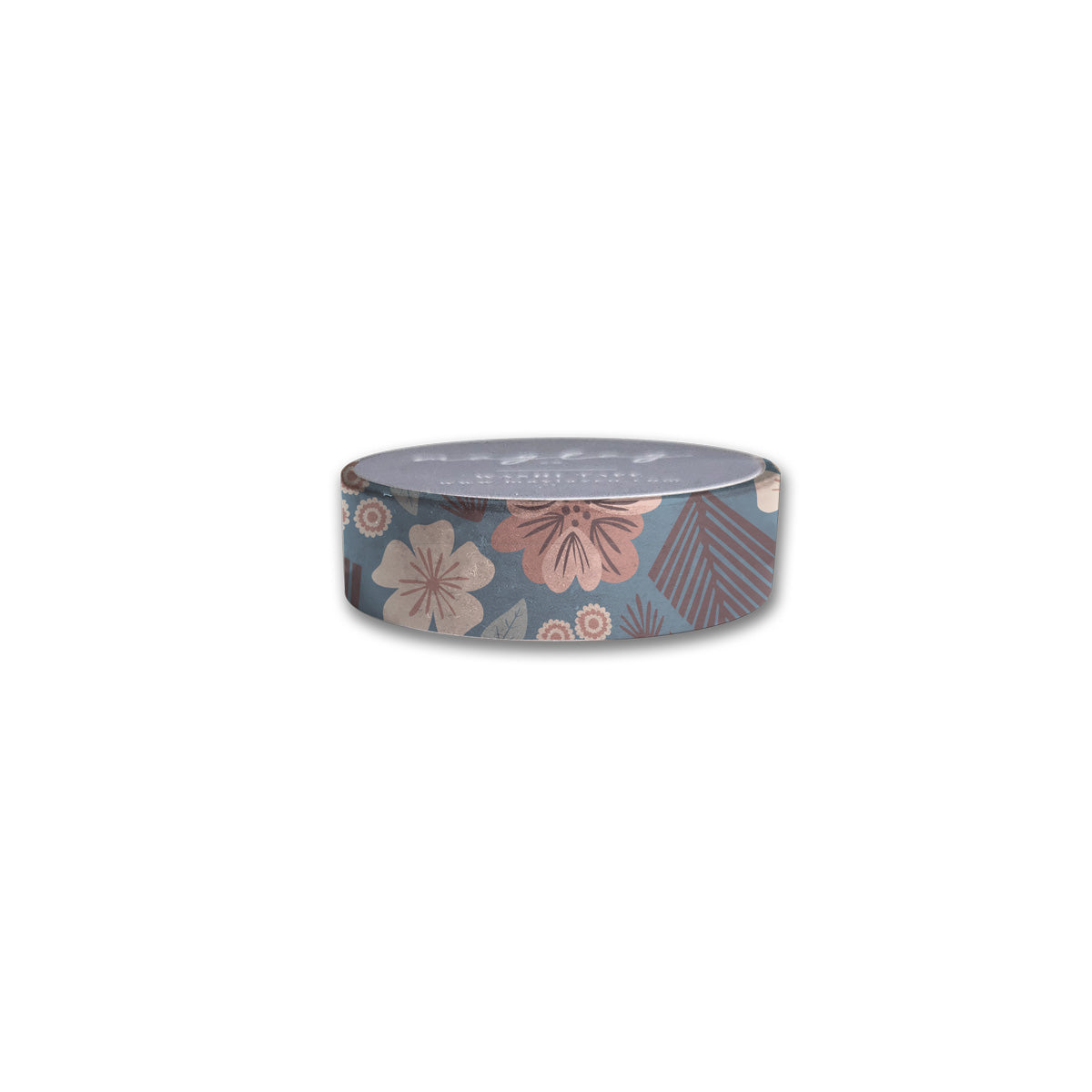 The Tropic Garden Washi Tape by Maylay Co. is ideal for scrapbooking, showcasing a floral design in pink and brown hues on a soft blue backdrop.