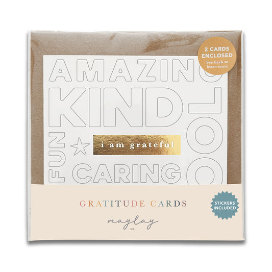 Kids Positive Words "I Am Grateful" Gratitude Greeting Cards (Set of 2) — Colour-Your-Own Pay-It-Forward Thank You Cards